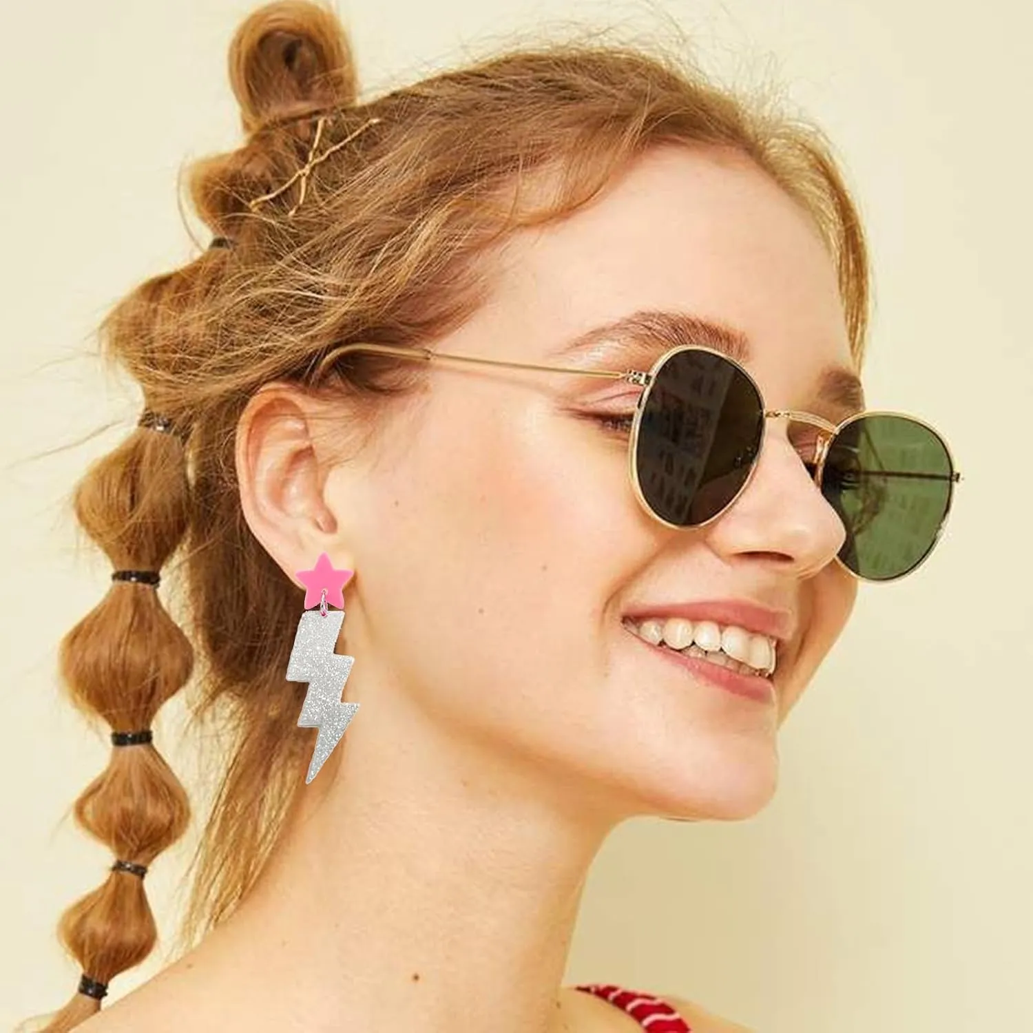 80s 90s Retro Neon Lightning Drop Earrings for Women Colorful Retro Pendant Acrylic Drop Dangle Earrings Thunder Flash Lightning Drop Earrings for 80's Outfit Glow Party Accessories
