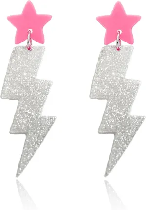80s 90s Retro Neon Lightning Drop Earrings for Women Colorful Retro Pendant Acrylic Drop Dangle Earrings Thunder Flash Lightning Drop Earrings for 80's Outfit Glow Party Accessories
