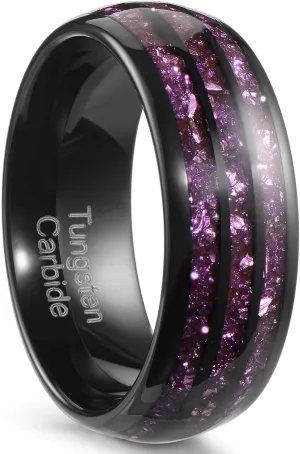 8MM Tungsten Men's Wedding Ring with Amethyst Stone, Black Dome Matte Finish, Sizes 7-14, Comes with Gift Box