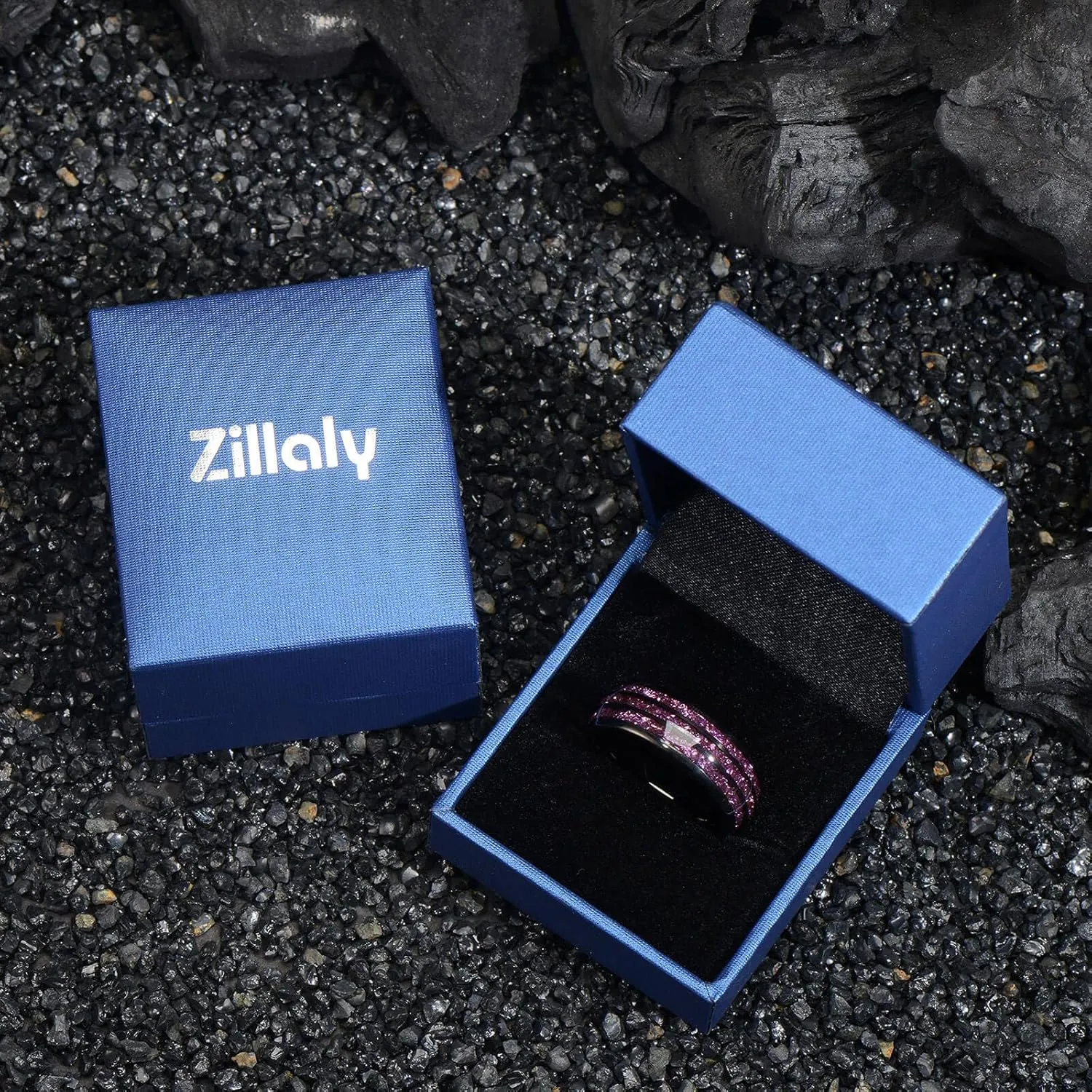 8MM Tungsten Men's Wedding Ring with Amethyst Stone, Black Dome Matte Finish, Sizes 7-14, Comes with Gift Box