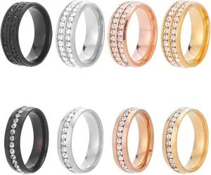 8pcs Tie Ring Tie Clasp Mens Rhinestone Tie Ring Gold Tie Ring for Men Black Silver Necktie Ring for Neck Tie Solid Tie Tacks Accessories with Shinning Stone for Wedding Jewelry Gift