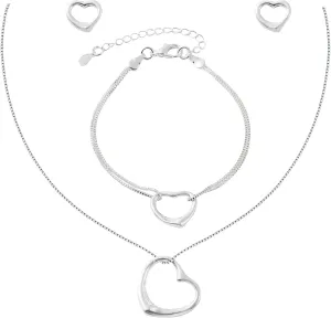925 Silver Plated Heart Jewelry Set Elegant Heart Earrings Necklace Bracelet Set for Women Hypoallergenic Jewelry Gift for Her