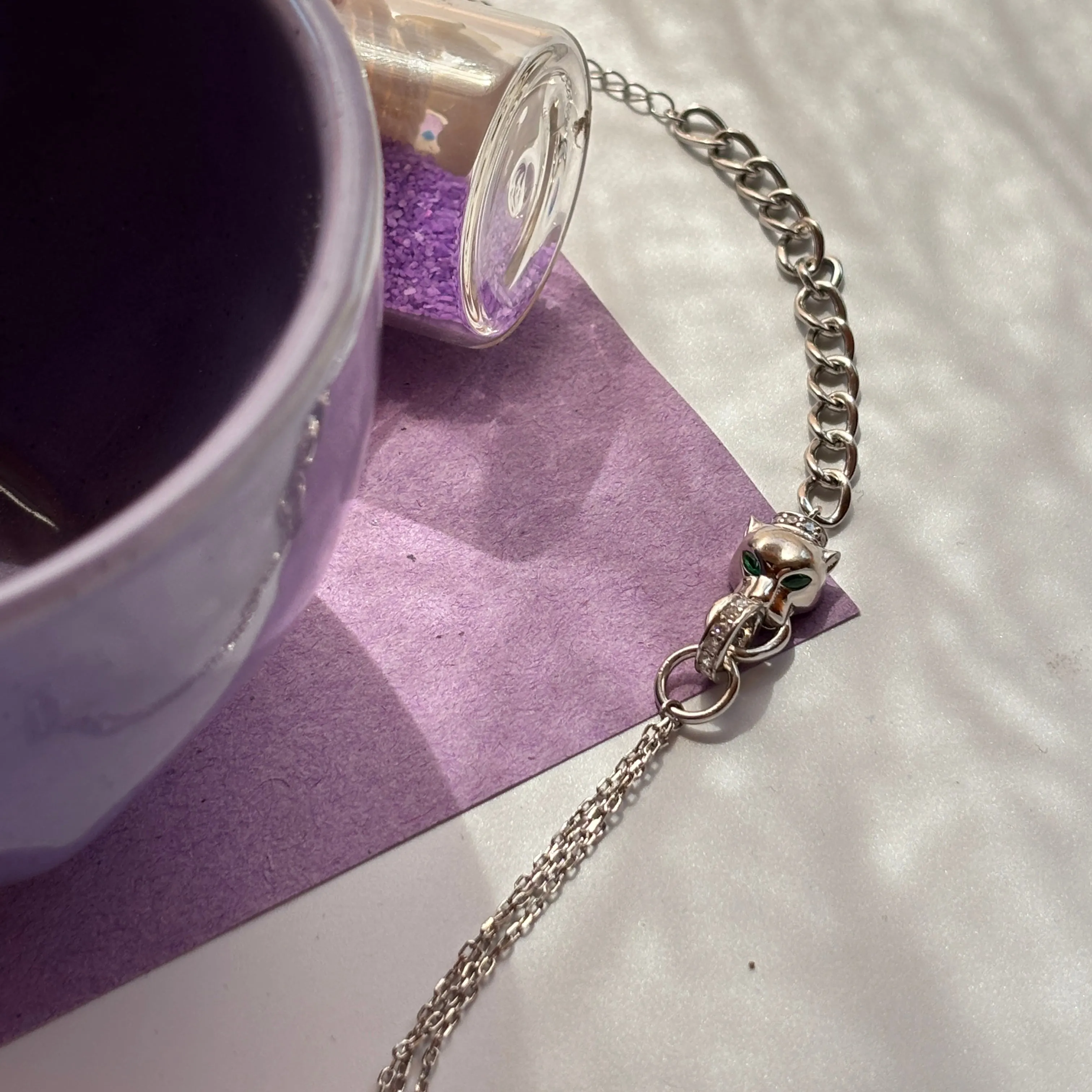 92.5 Silver Silver Panther Green Eyes Bracelet
