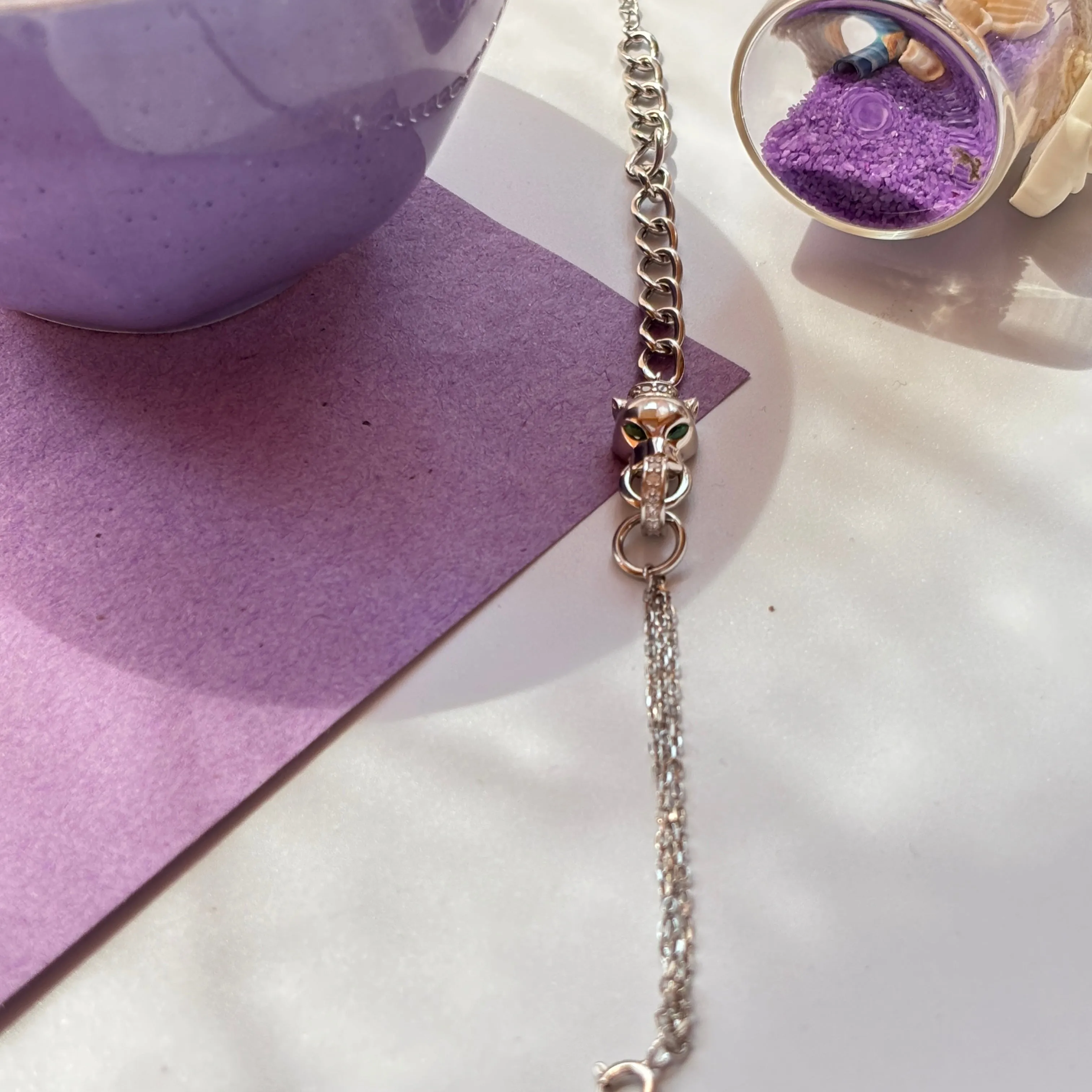 92.5 Silver Silver Panther Green Eyes Bracelet