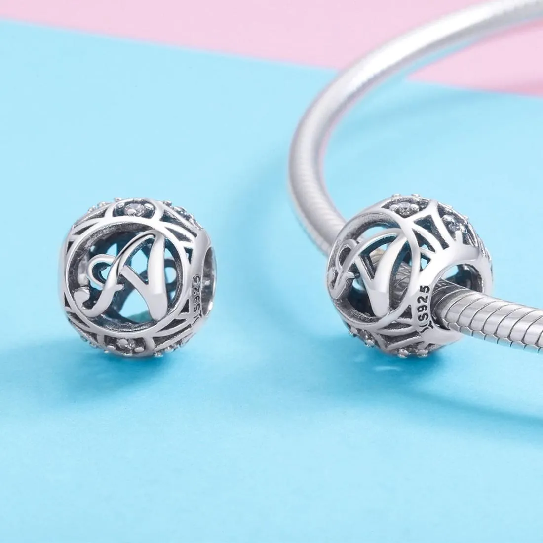 925 Sterling Silver 26 English Letter Beads For Diy Bracelets & Necklaces Style - A