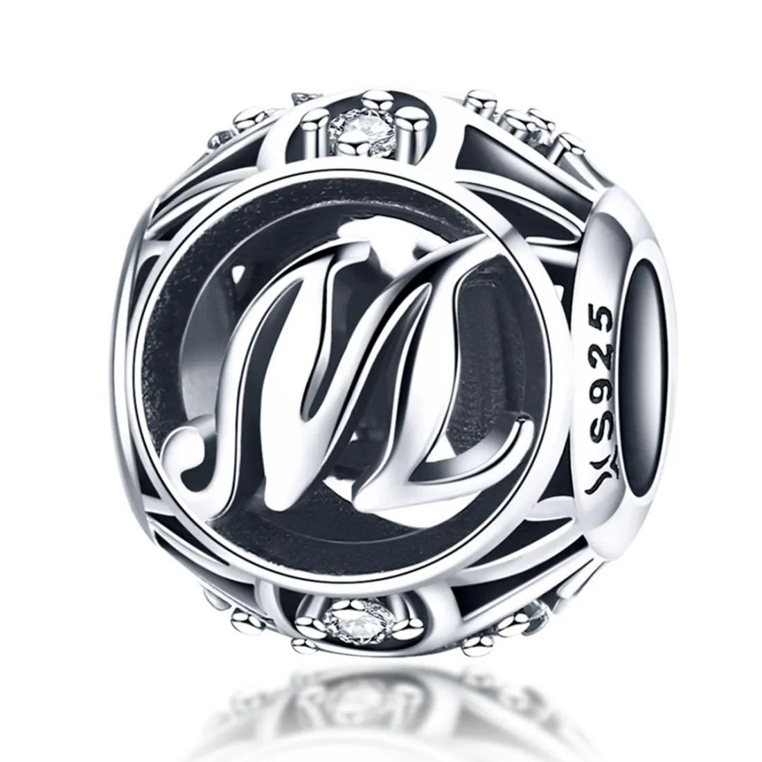 925 Sterling Silver 26 English Letter Beads For Diy Bracelets & Necklaces Style - M