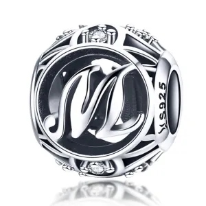 925 Sterling Silver 26 English Letter Beads For Diy Bracelets & Necklaces Style - M
