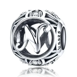 925 Sterling Silver 26 English Letter Beads For Diy Bracelets & Necklaces Style - N