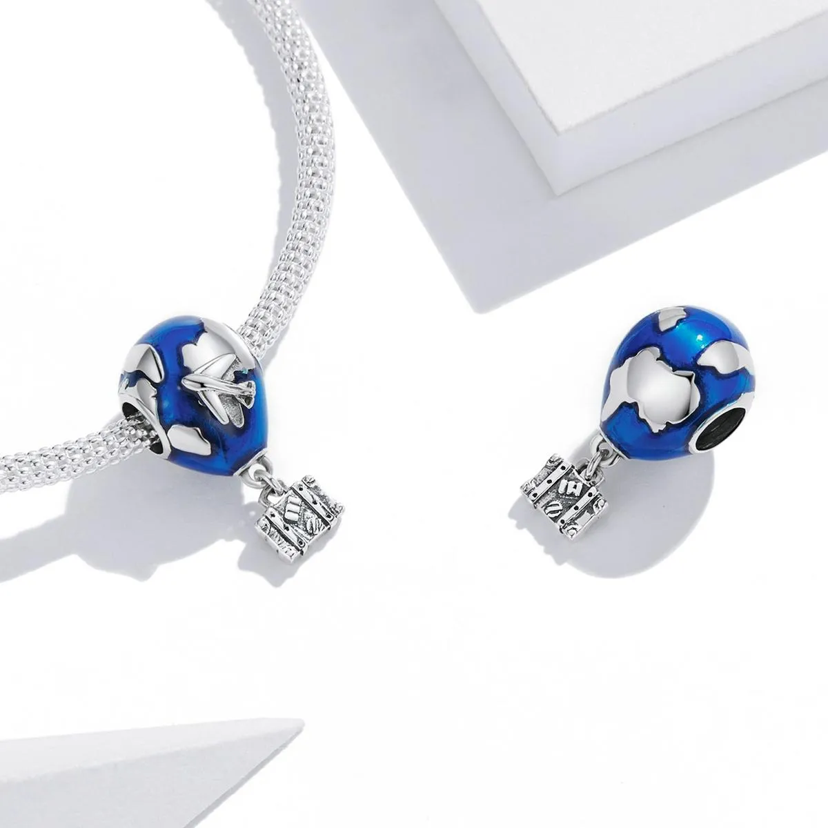 925 Sterling Silver Airplane & Hot Air Balloon Pendant For Diy Bracelets & Necklaces