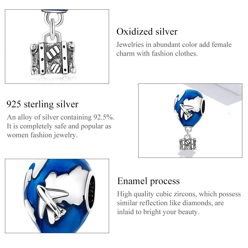 925 Sterling Silver Airplane & Hot Air Balloon Pendant For Diy Bracelets & Necklaces