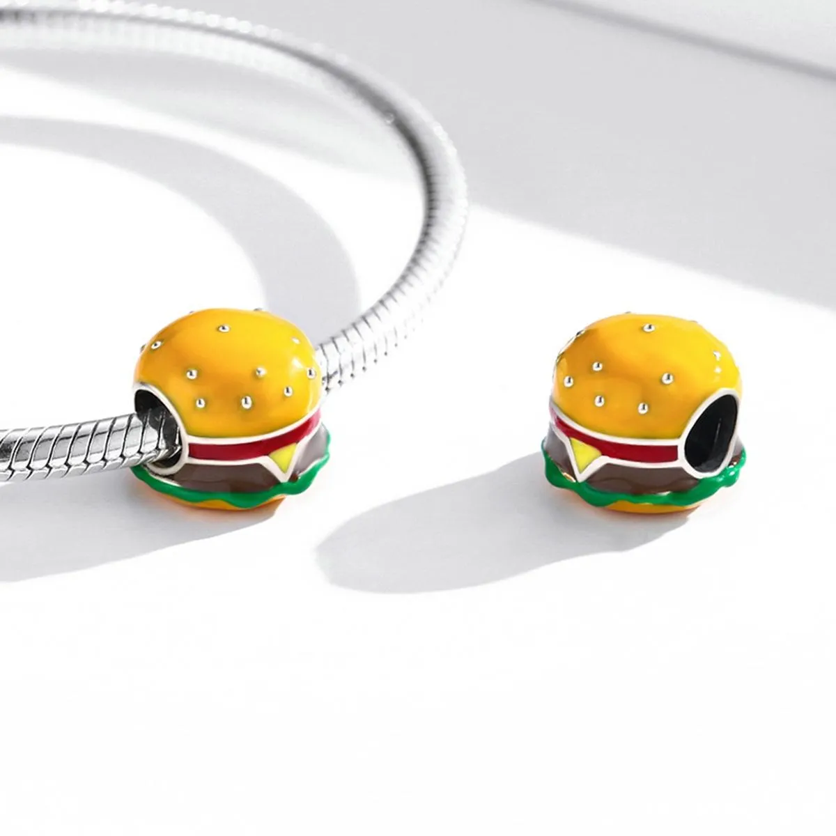 925 Sterling Silver Burger Bead For Diy Bracelet / Necklace