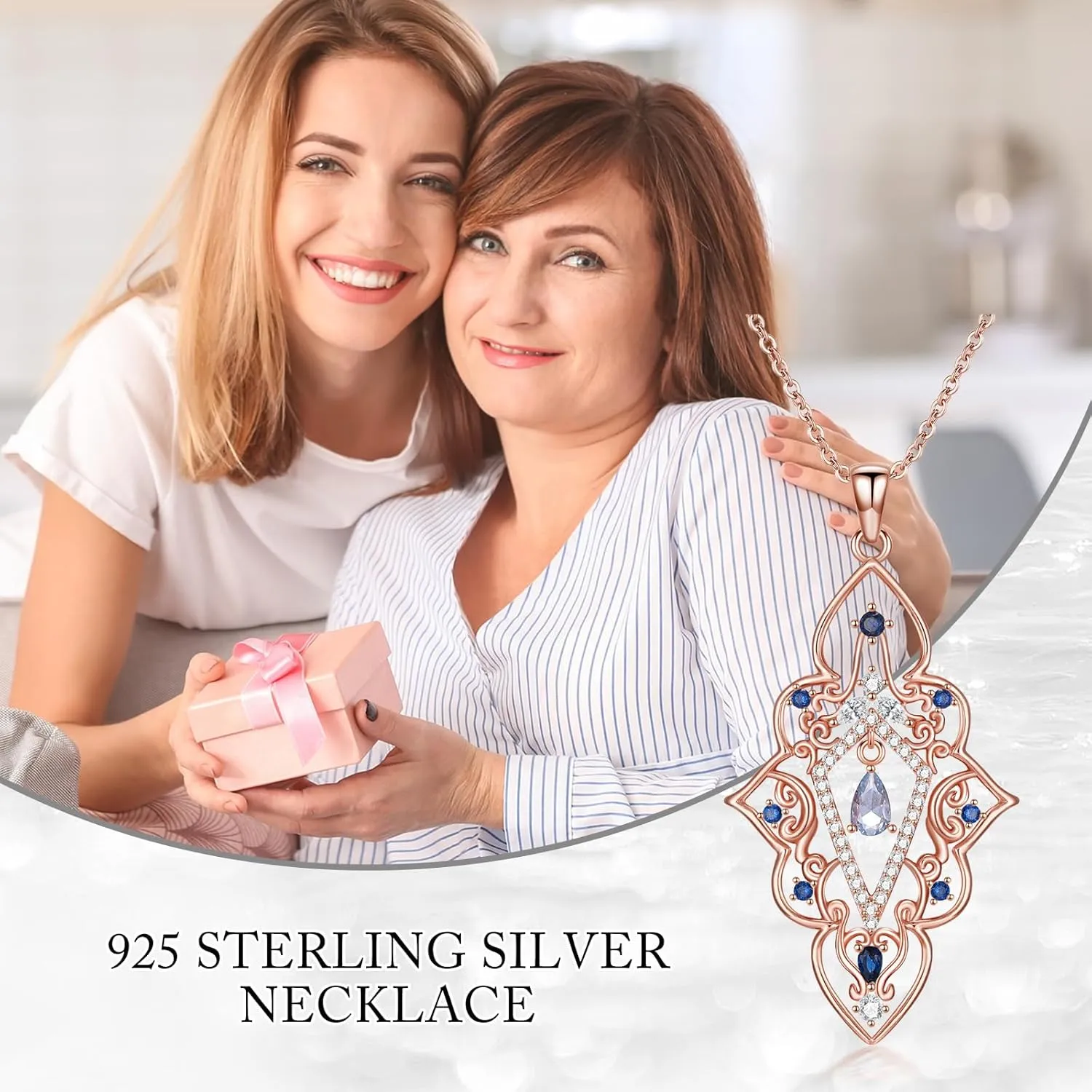 925 Sterling Silver Butterfly/Crescent/Witches Knot/Fleur-De-Lis/Thorny Crown Pendant Necklace Gold Plated Gemstone Birthday Gift for Wife Girlfriend Mom Daughter