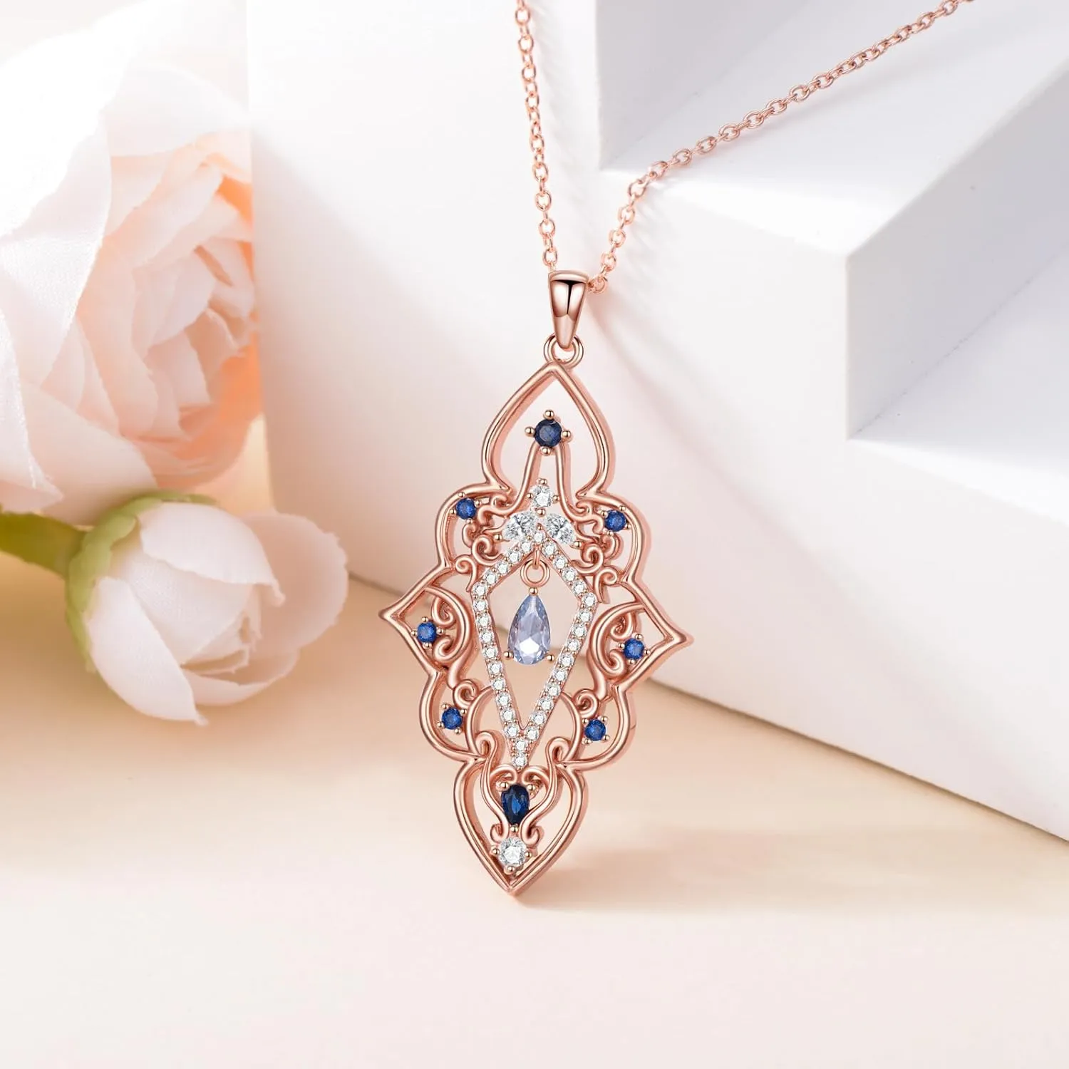 925 Sterling Silver Butterfly/Crescent/Witches Knot/Fleur-De-Lis/Thorny Crown Pendant Necklace Gold Plated Gemstone Birthday Gift for Wife Girlfriend Mom Daughter