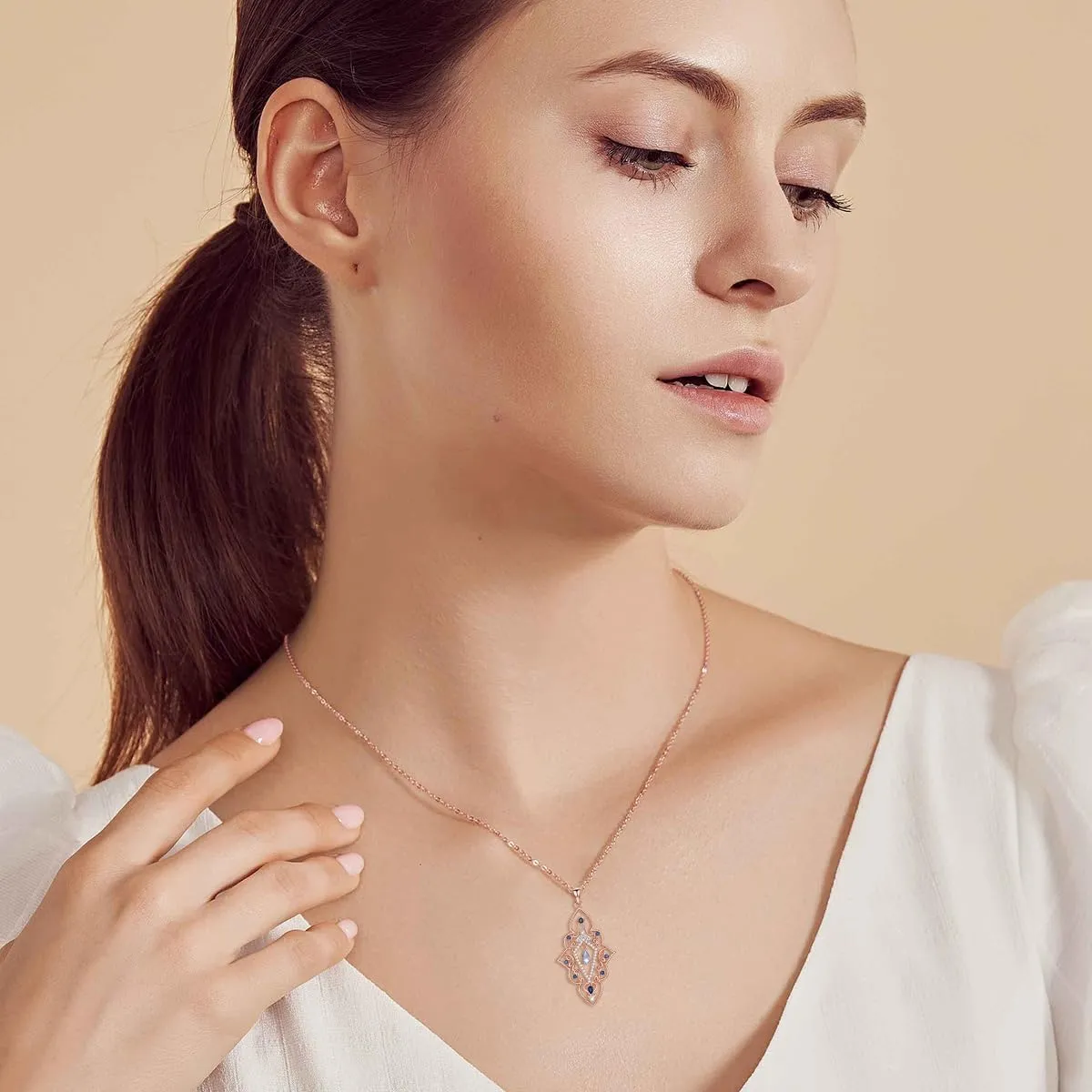 925 Sterling Silver Butterfly/Crescent/Witches Knot/Fleur-De-Lis/Thorny Crown Pendant Necklace Gold Plated Gemstone Birthday Gift for Wife Girlfriend Mom Daughter