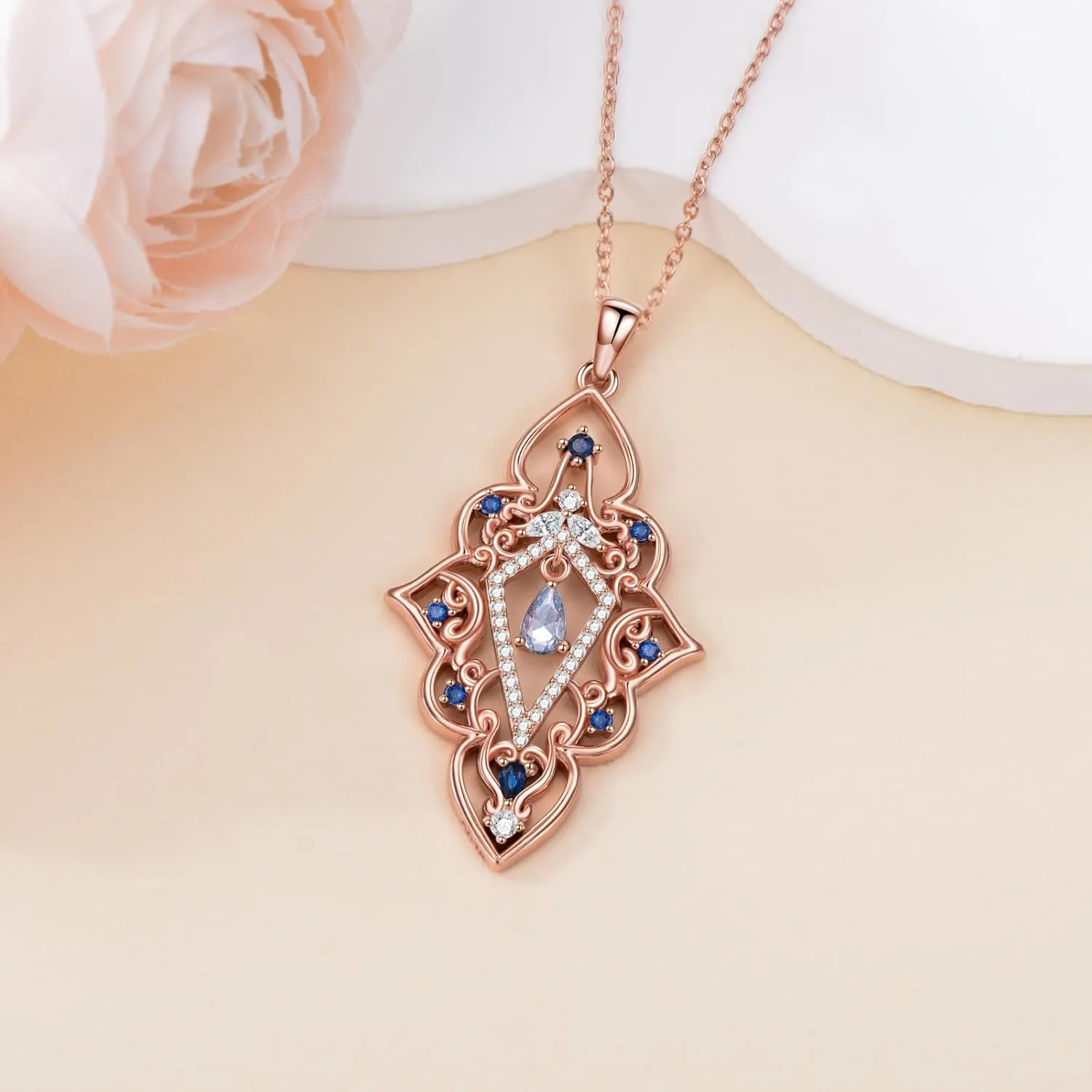 925 Sterling Silver Butterfly/Crescent/Witches Knot/Fleur-De-Lis/Thorny Crown Pendant Necklace Gold Plated Gemstone Birthday Gift for Wife Girlfriend Mom Daughter