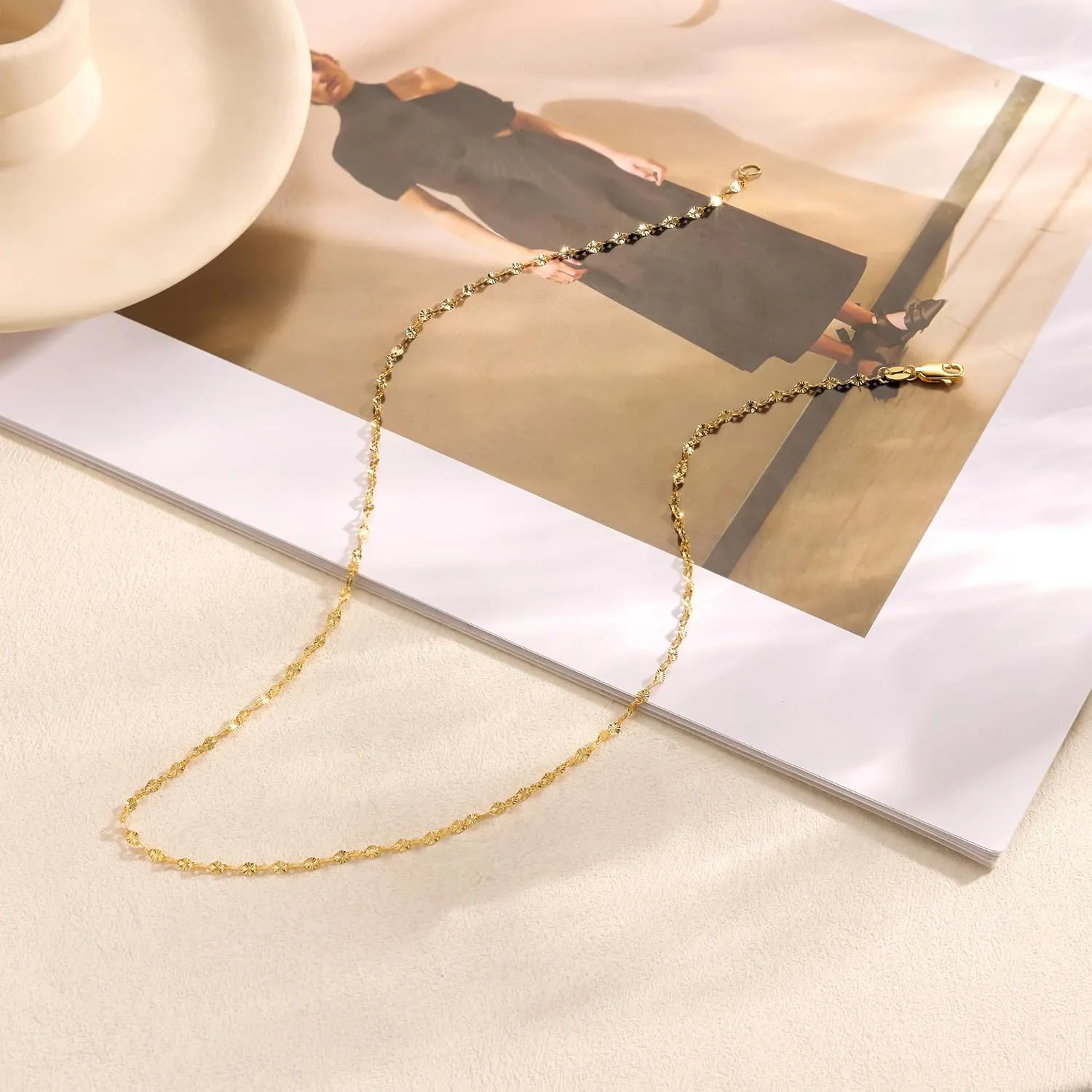 925 Sterling Silver Choker Necklace Figaro Link Chain Necklace for Women Simple Dainty 16K Gold Necklace for Women Minimalist Waterproof Link Silver Necklace Trendy Jewelry Gifts