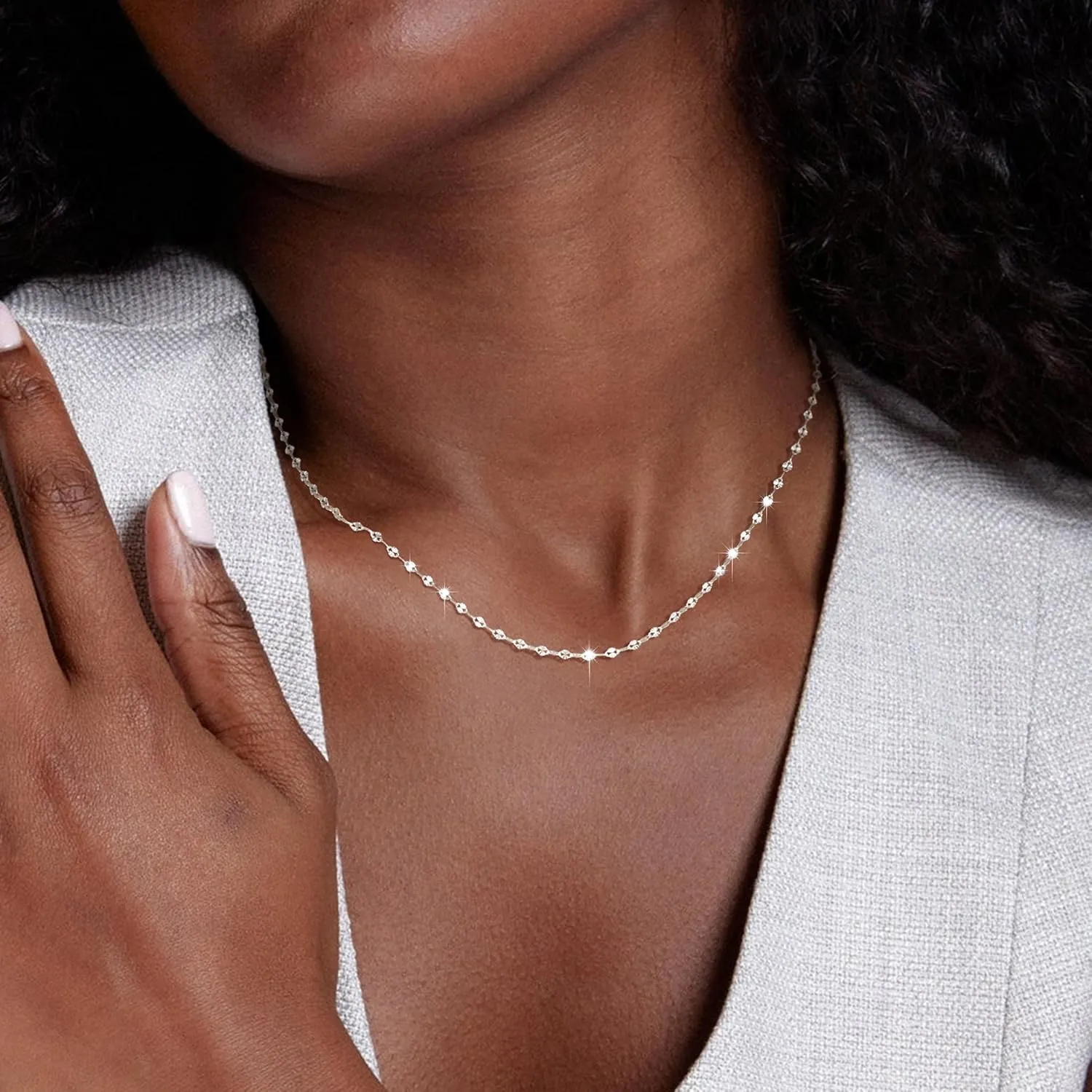 925 Sterling Silver Choker Necklace Figaro Link Chain Necklace for Women Simple Dainty 16K Gold Necklace for Women Minimalist Waterproof Link Silver Necklace Trendy Jewelry Gifts