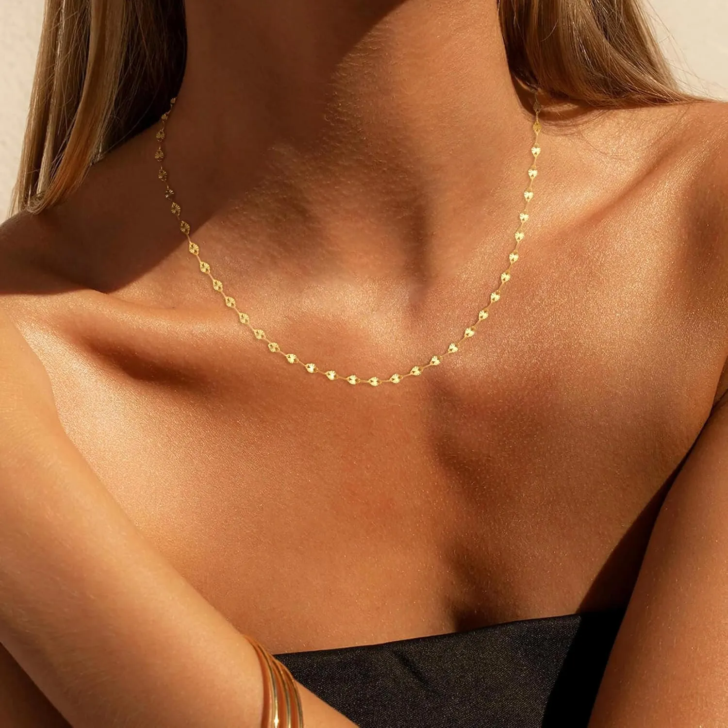 925 Sterling Silver Choker Necklace Figaro Link Chain Necklace for Women Simple Dainty 16K Gold Necklace for Women Minimalist Waterproof Link Silver Necklace Trendy Jewelry Gifts
