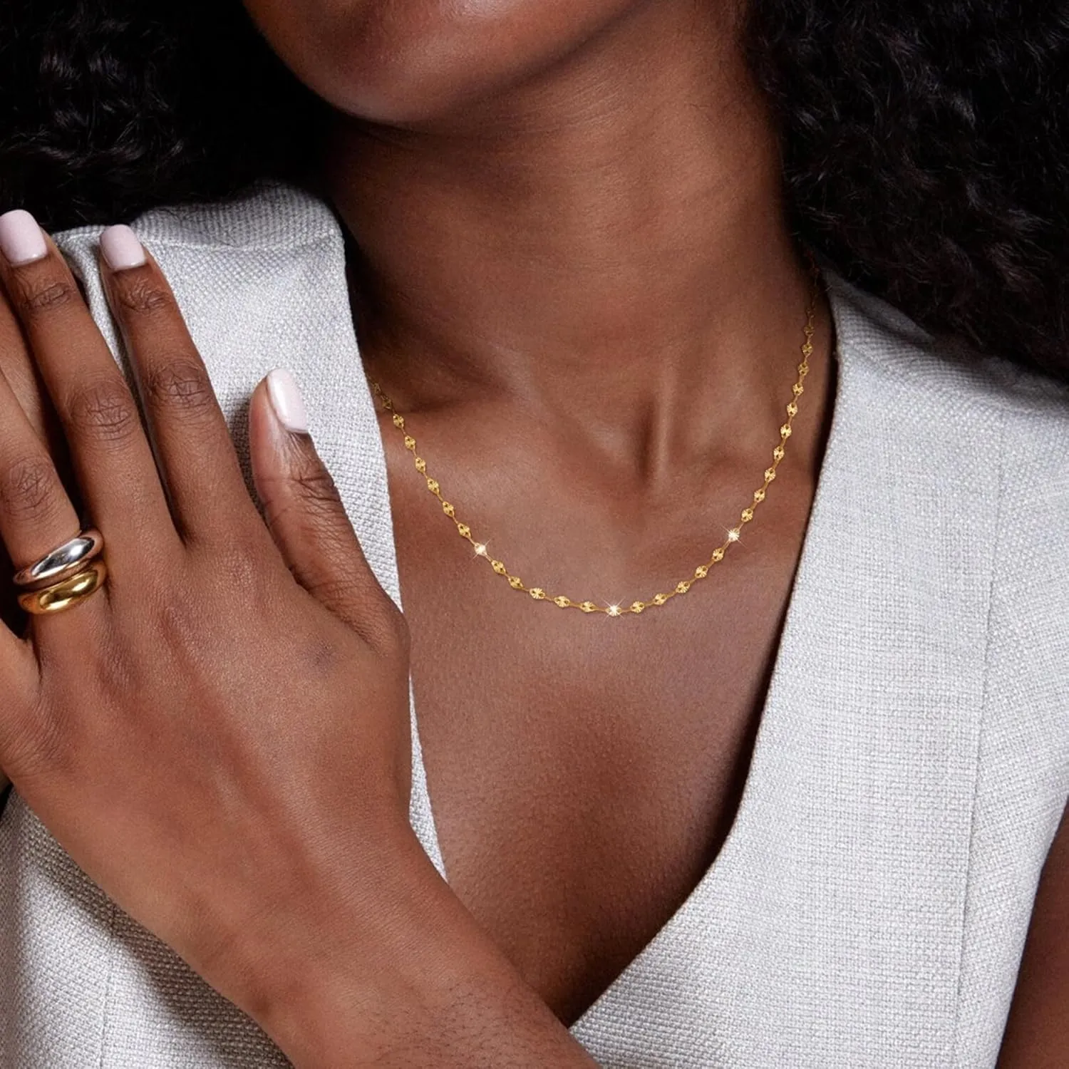925 Sterling Silver Choker Necklace Figaro Link Chain Necklace for Women Simple Dainty 16K Gold Necklace for Women Minimalist Waterproof Link Silver Necklace Trendy Jewelry Gifts
