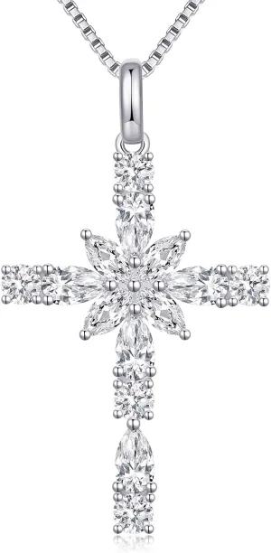 925 Sterling Silver Cross Necklace for WomenBirthday Delicate Star Cross Necklace Jewelry Gifts for WomenBirthstone Religious Jewelry for Mom, Chain 18 inch
