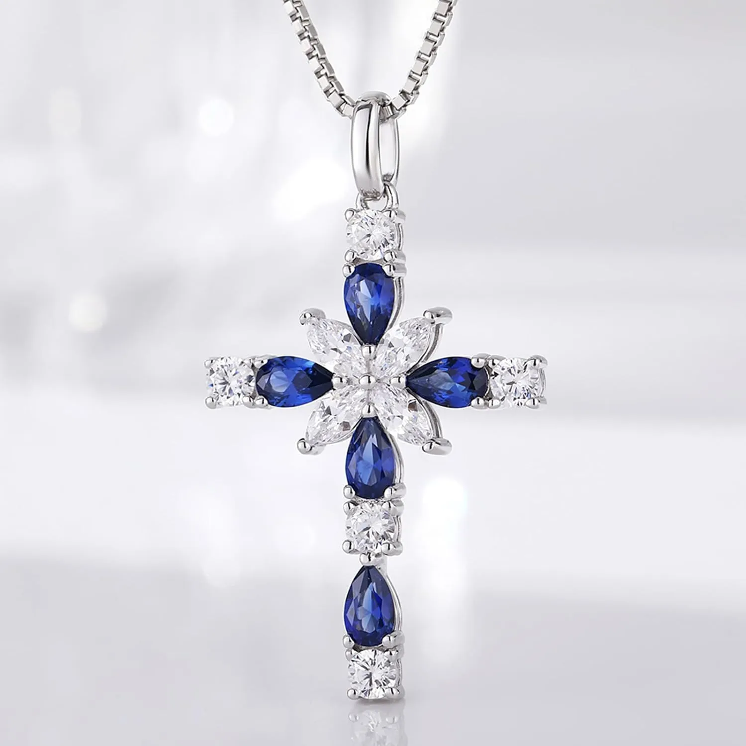 925 Sterling Silver Cross Necklace for WomenBirthday Delicate Star Cross Necklace Jewelry Gifts for WomenBirthstone Religious Jewelry for Mom, Chain 18 inch