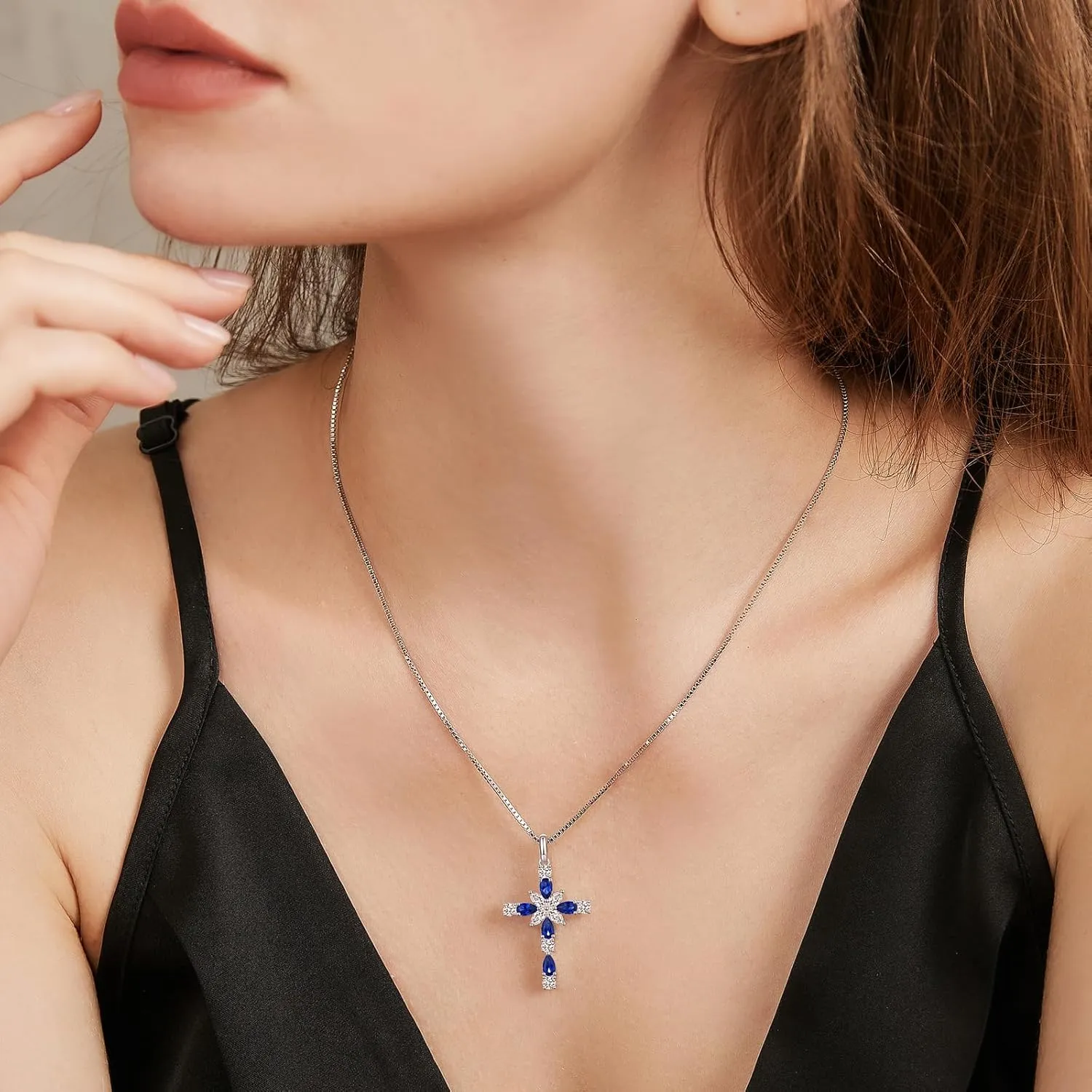 925 Sterling Silver Cross Necklace for WomenBirthday Delicate Star Cross Necklace Jewelry Gifts for WomenBirthstone Religious Jewelry for Mom, Chain 18 inch