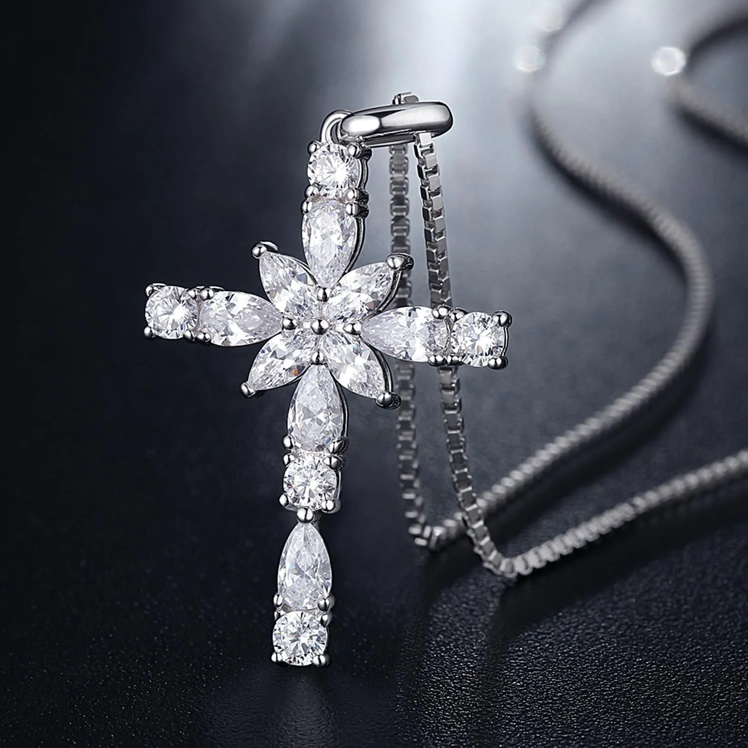 925 Sterling Silver Cross Necklace for WomenBirthday Delicate Star Cross Necklace Jewelry Gifts for WomenBirthstone Religious Jewelry for Mom, Chain 18 inch
