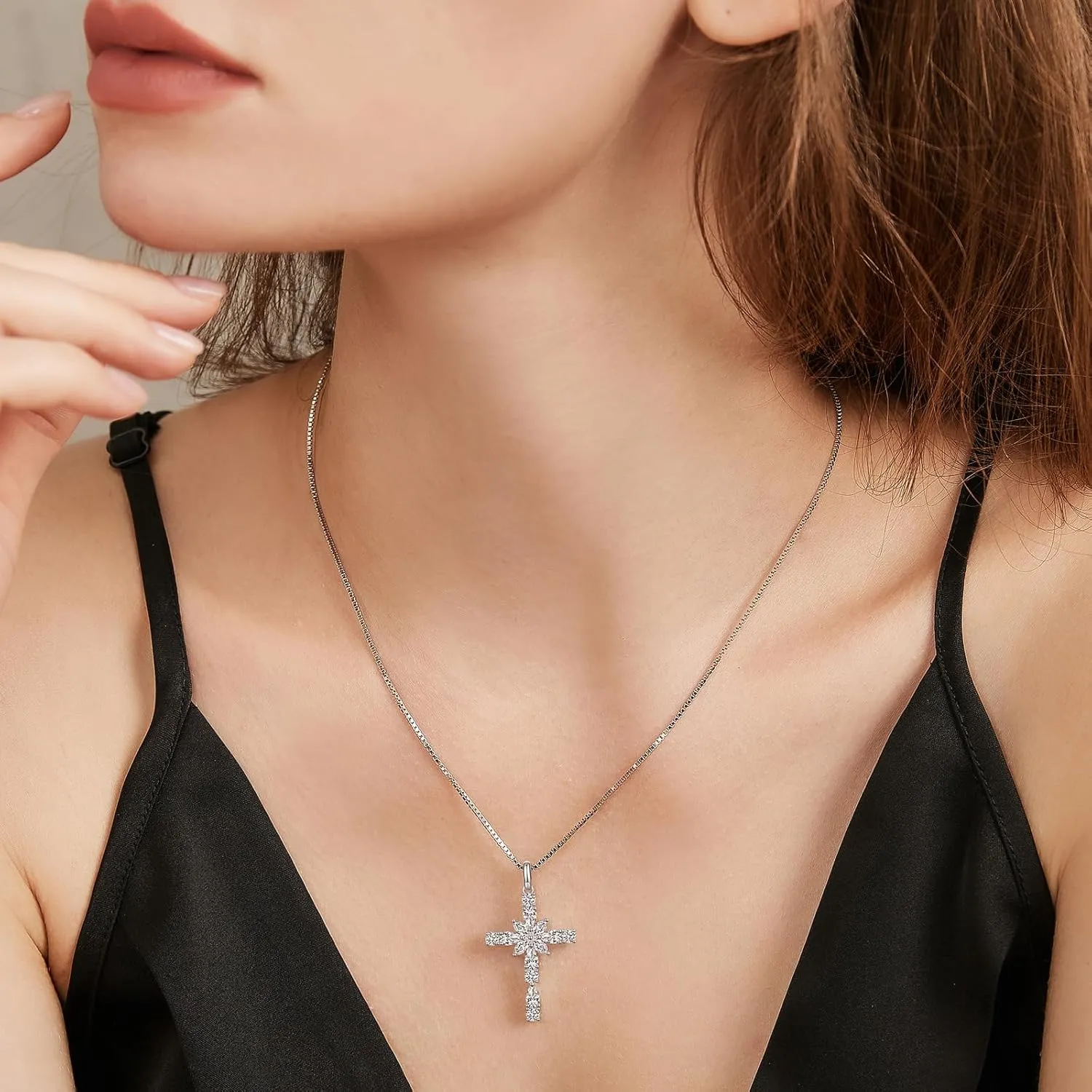 925 Sterling Silver Cross Necklace for WomenBirthday Delicate Star Cross Necklace Jewelry Gifts for WomenBirthstone Religious Jewelry for Mom, Chain 18 inch