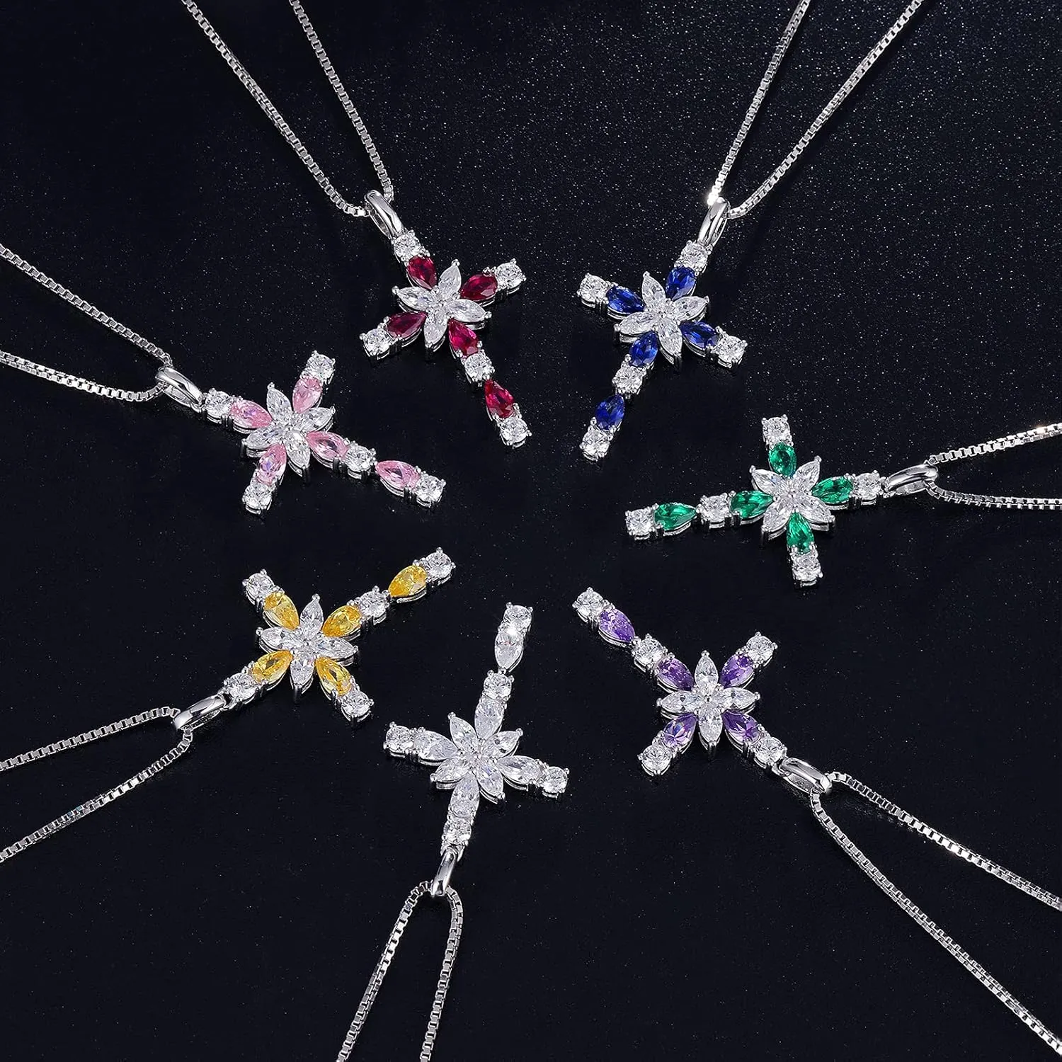925 Sterling Silver Cross Necklace for WomenBirthday Delicate Star Cross Necklace Jewelry Gifts for WomenBirthstone Religious Jewelry for Mom, Chain 18 inch