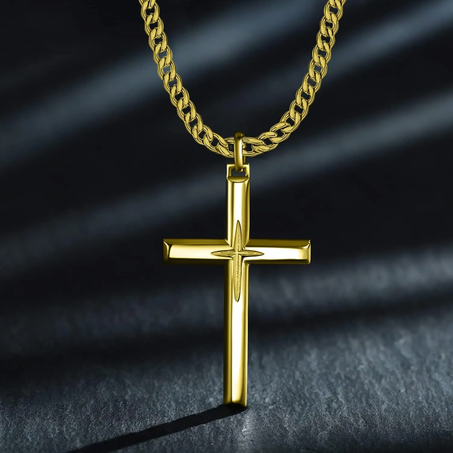 925 Sterling Silver Cross Pendant Necklace with Stainless Steel Chain 22" 2"