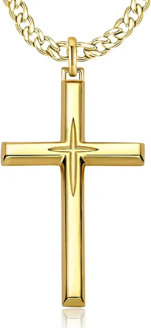925 Sterling Silver Cross Pendant Necklace with Stainless Steel Chain 22" 2"