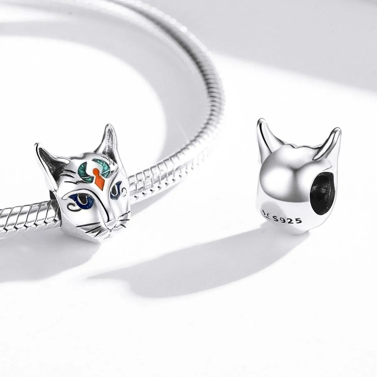 925 Sterling Silver Egyptian Cat God Bead For Diy Bracelet / Necklace