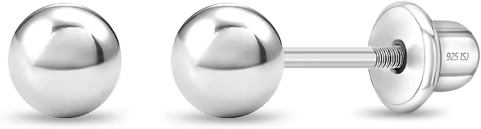 925 Sterling Silver Elegant & Classic 3mm-4mm Tiny Ball Screw Back Stud Baby Earrings - Quality Round Shaped Girl's Earrings Excellent for Babies, Toddlers & Young Girls