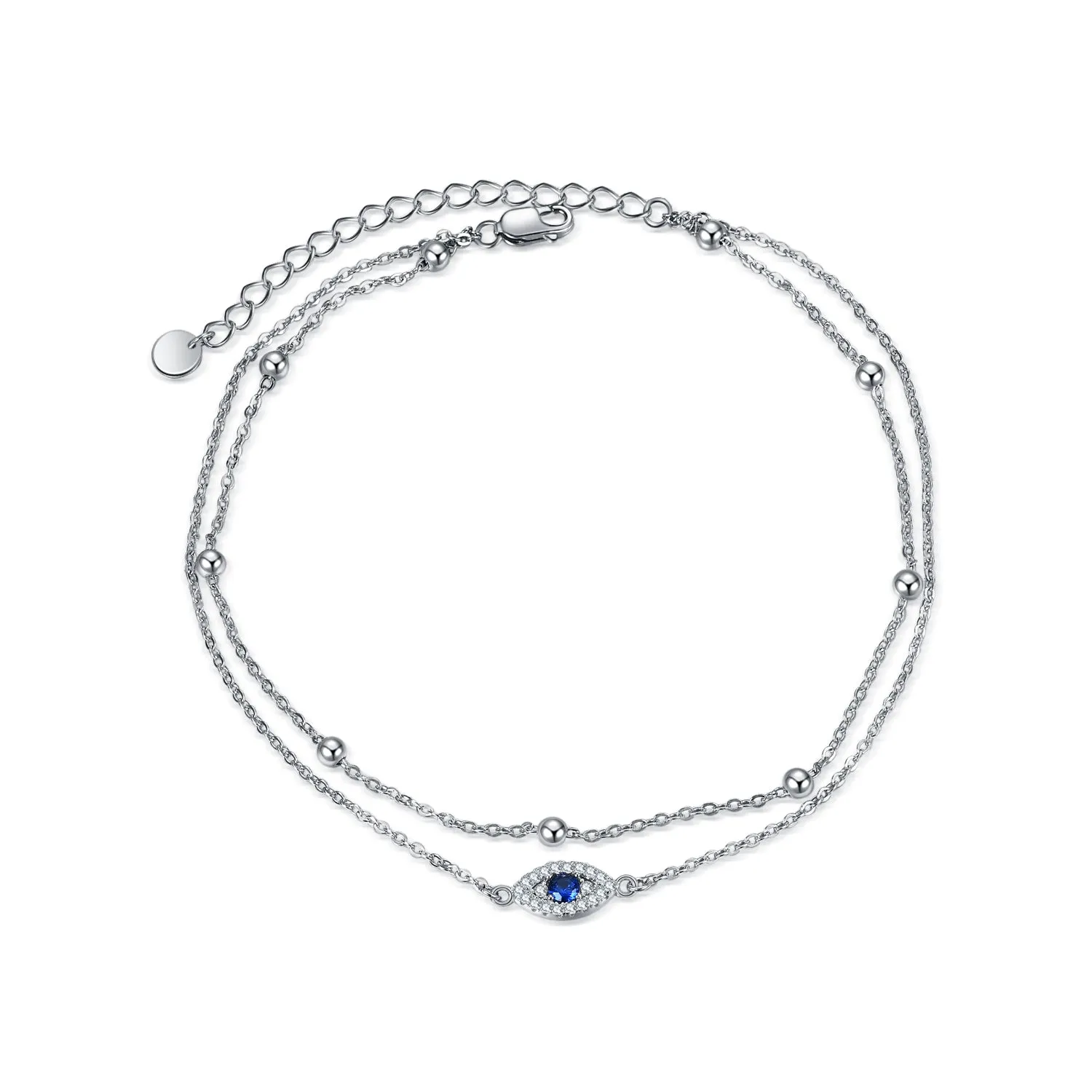 925 Sterling Silver Evil Eye Anklets Double Layered Chain For Women Girls Birthday Gifts Summer Beach Dainty Jewelry