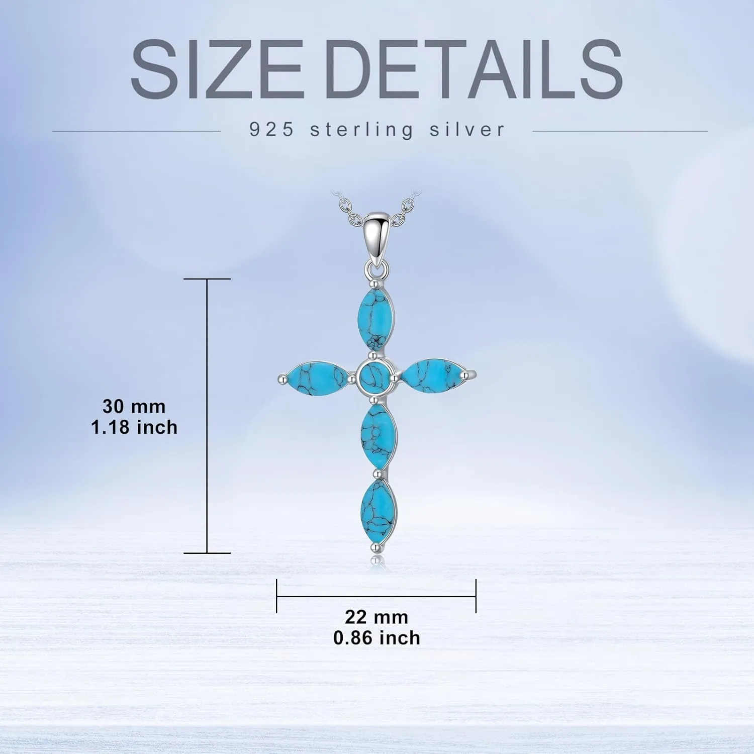 925 Sterling Silver Genuine Turquoise Pendant Necklace Cross Necklace Vintage Boho Necklace Victorian Style Jewelry Gifts for Women Mother