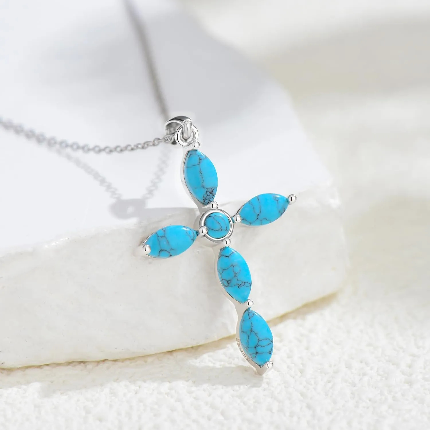 925 Sterling Silver Genuine Turquoise Pendant Necklace Cross Necklace Vintage Boho Necklace Victorian Style Jewelry Gifts for Women Mother