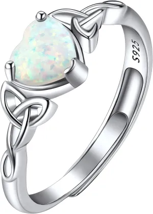 925 Sterling Silver Good Luck Celtic Twisted Knot/Claddagh Heart Birthstone Ring, Thin Delicate Adjustable Promise Engagement Ring Irish Jewelry for Women