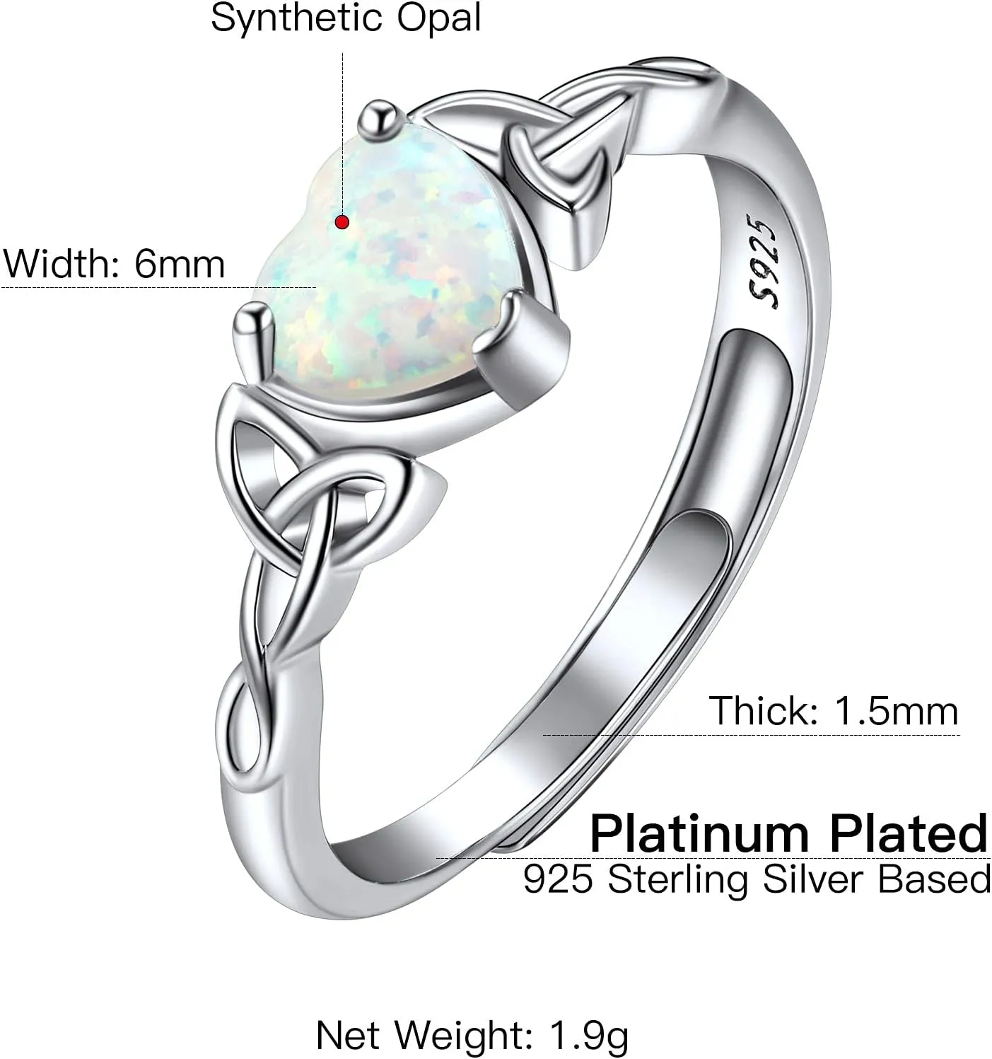 925 Sterling Silver Good Luck Celtic Twisted Knot/Claddagh Heart Birthstone Ring, Thin Delicate Adjustable Promise Engagement Ring Irish Jewelry for Women