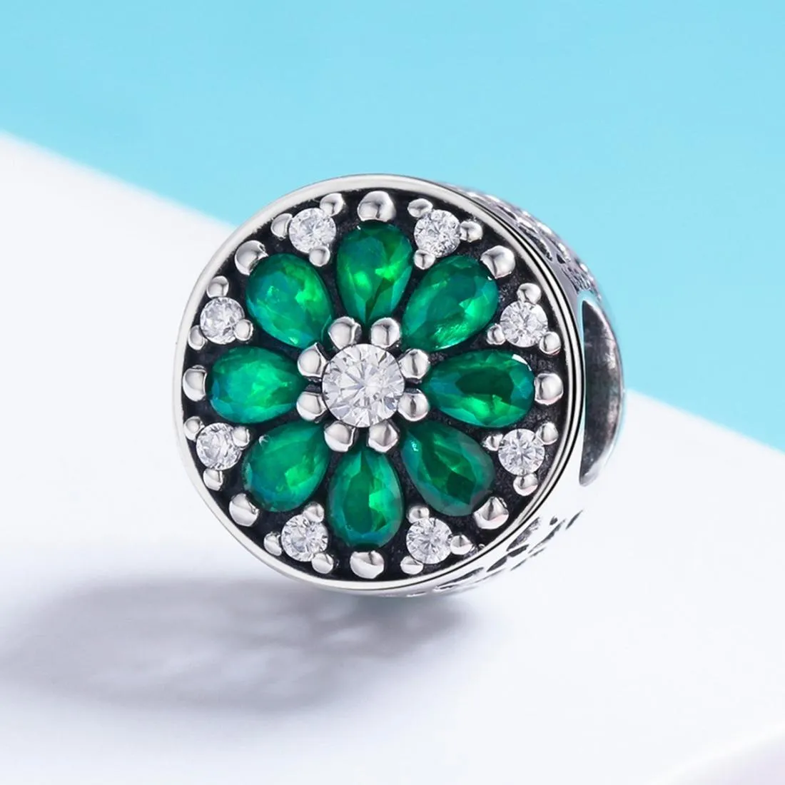925 Sterling Silver Green Bead Pendant For Diy Bracelet Or Necklace