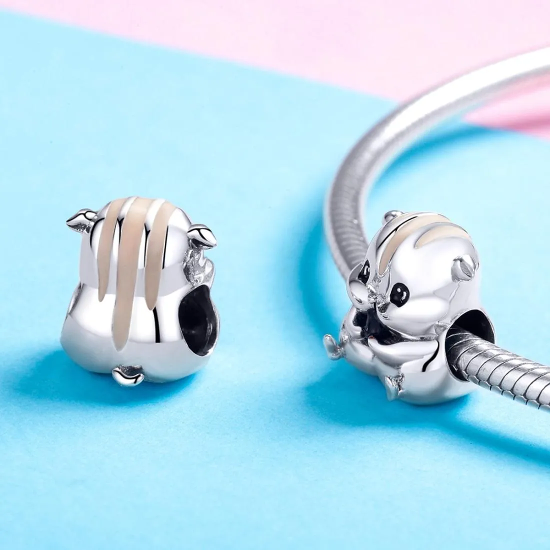 925 Sterling Silver Hamster Bead Bracelet & Necklace Set