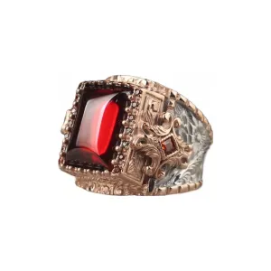 925 Sterling Silver Men's Ring, Garnet GemStone Men Silver Ring, Handmade Garnet Stone Rose Gold Plated Silver Ring for Men Gift for Men, Gift for him, Valentine's day Gift