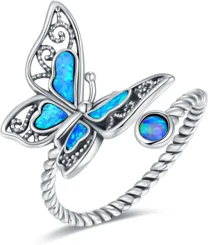 925-Sterling-Silver Oxidation Turquoise Butterfly Rings - All Vintage Butterfly Jewelry Gift for Wife, Christmas Gift for Sisters and Friends, Butterfly ring for Her