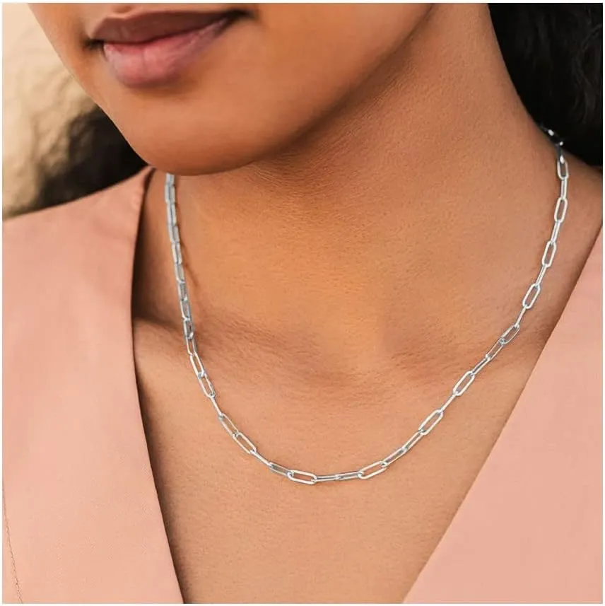 925 Sterling Silver Paperclip Chain Necklace,paperclip chain, Men Women, Made In Italy, Fine Trend Jewelry Silver and Yellow Gold 3MM 3.75MM 4.5MM 18-30