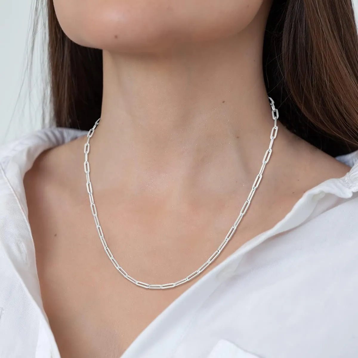 925 Sterling Silver Paperclip Chain Necklace,paperclip chain, Men Women, Made In Italy, Fine Trend Jewelry Silver and Yellow Gold 3MM 3.75MM 4.5MM 18-30