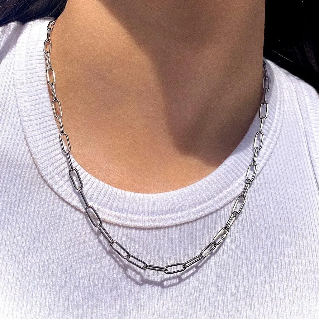 925 Sterling Silver Paperclip Chain Necklace,paperclip chain, Men Women, Made In Italy, Fine Trend Jewelry Silver and Yellow Gold 3MM 3.75MM 4.5MM 18-30