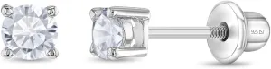 925 Sterling Silver Round CZ Tiny Screw Back Earrings for Babies & Toddlers 3mm - Cute & Elegant Round-Shaped Clear Cubic Zirconia Hypoallergenic Stud Earrings for Babies, Infants, and Toddlers