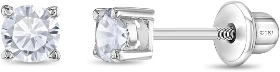 925 Sterling Silver Round CZ Tiny Screw Back Earrings for Babies & Toddlers 3mm - Cute & Elegant Round-Shaped Clear Cubic Zirconia Hypoallergenic Stud Earrings for Babies, Infants, and Toddlers