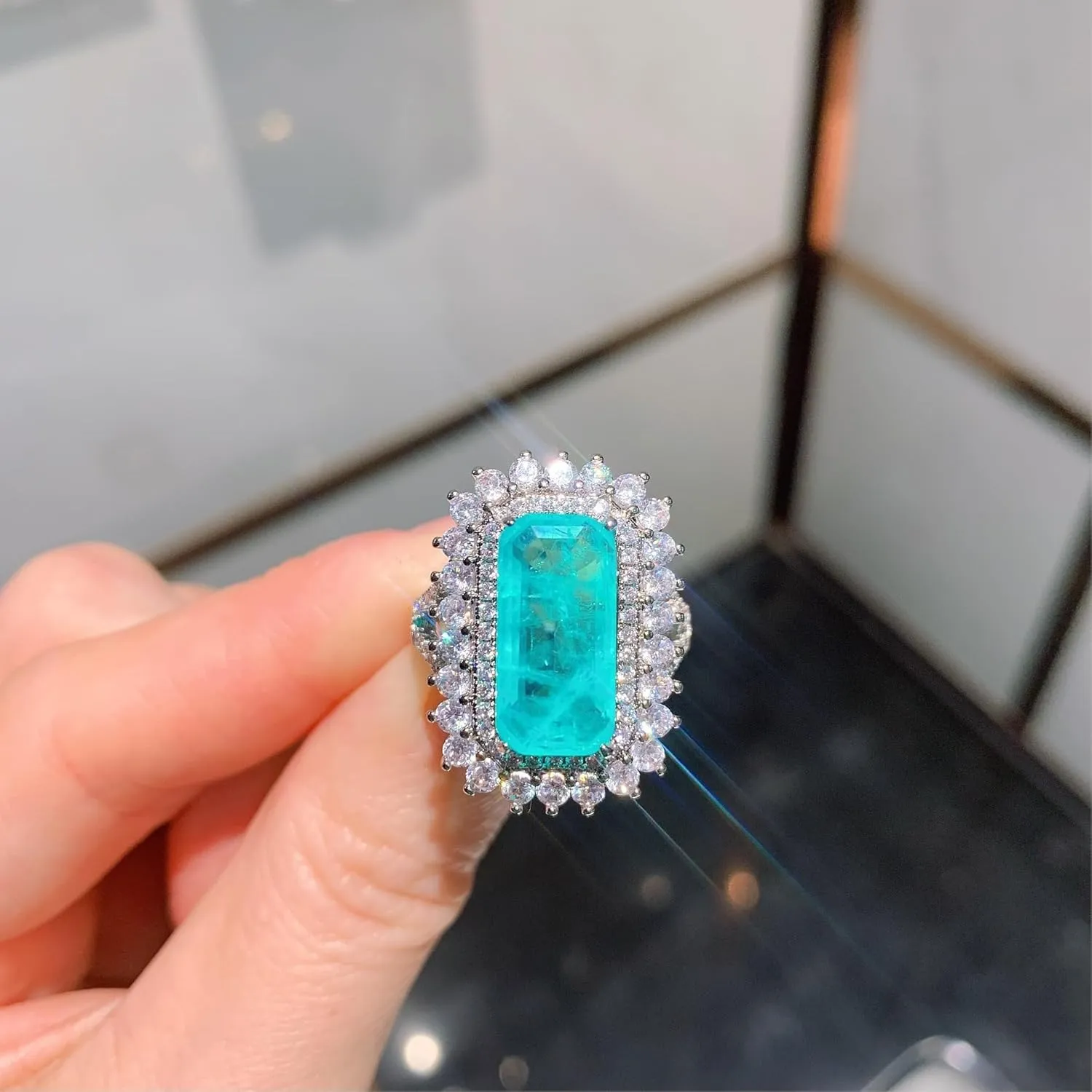 925 Sterling Silver Shiny Full Diamond Gemstone Ring 18K Gold Square Cut 3ct Cubic Zirconia Wide Band Cocktail Ring CZ Diamond Multi Row Rings Eternity Engagement Wedding Band Ring Z.128 (US Code 7)