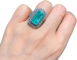 925 Sterling Silver Shiny Full Diamond Gemstone Ring 18K Gold Square Cut 3ct Cubic Zirconia Wide Band Cocktail Ring CZ Diamond Multi Row Rings Eternity Engagement Wedding Band Ring Z.128 (US Code 7)