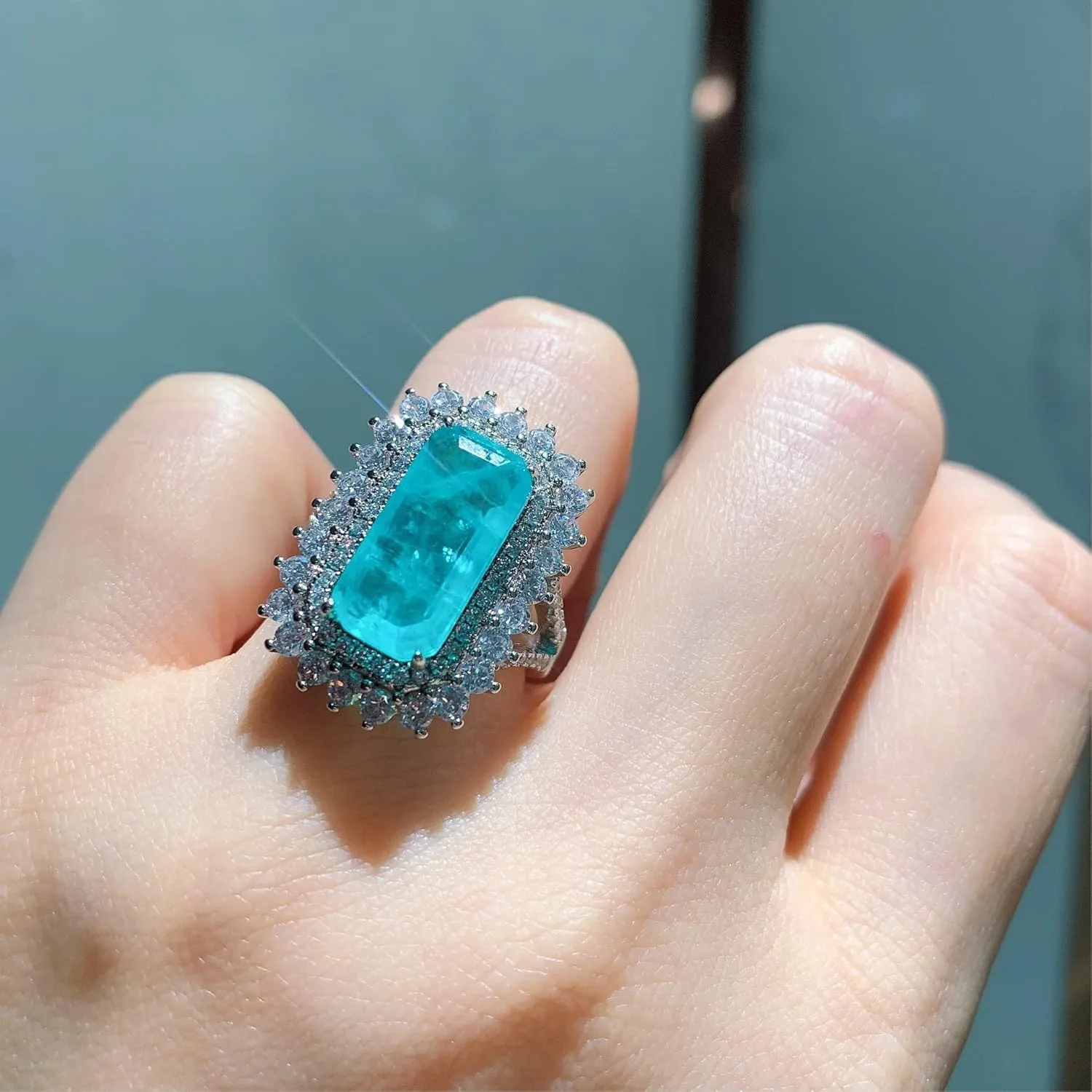 925 Sterling Silver Shiny Full Diamond Gemstone Ring 18K Gold Square Cut 3ct Cubic Zirconia Wide Band Cocktail Ring CZ Diamond Multi Row Rings Eternity Engagement Wedding Band Ring Z.128 (US Code 7)